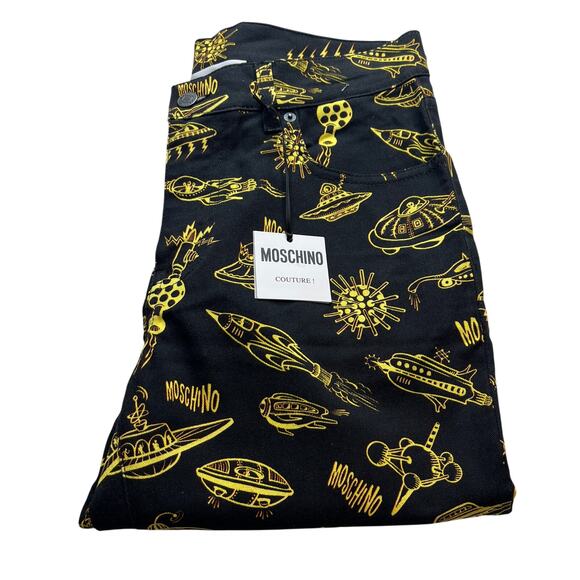 10-31 MOSCHINO Men's Pants Outer Space Black/Yellow Size 30 - Picture 1 of 13